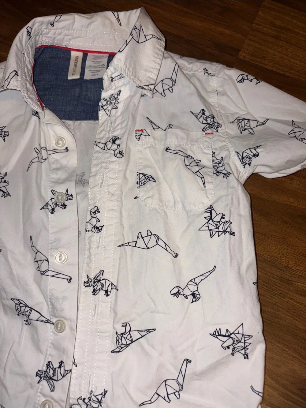 Toughskins White Short Sleeve Shirt with Navy Dino Print